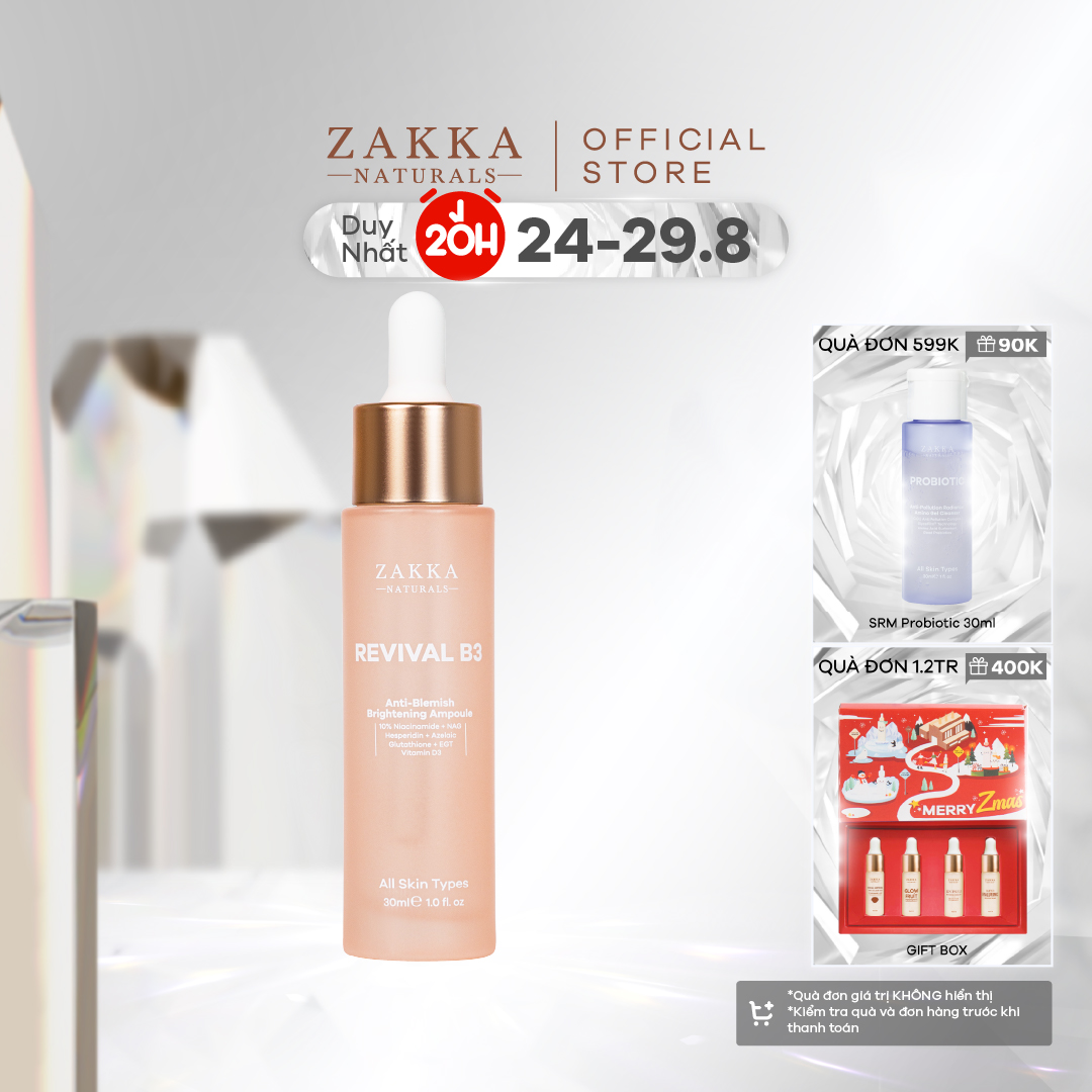 Tinh chất Revival B3 Zakka Naturals hỗ trợ mờ thâm đỏ và sáng đều màu da 30ml