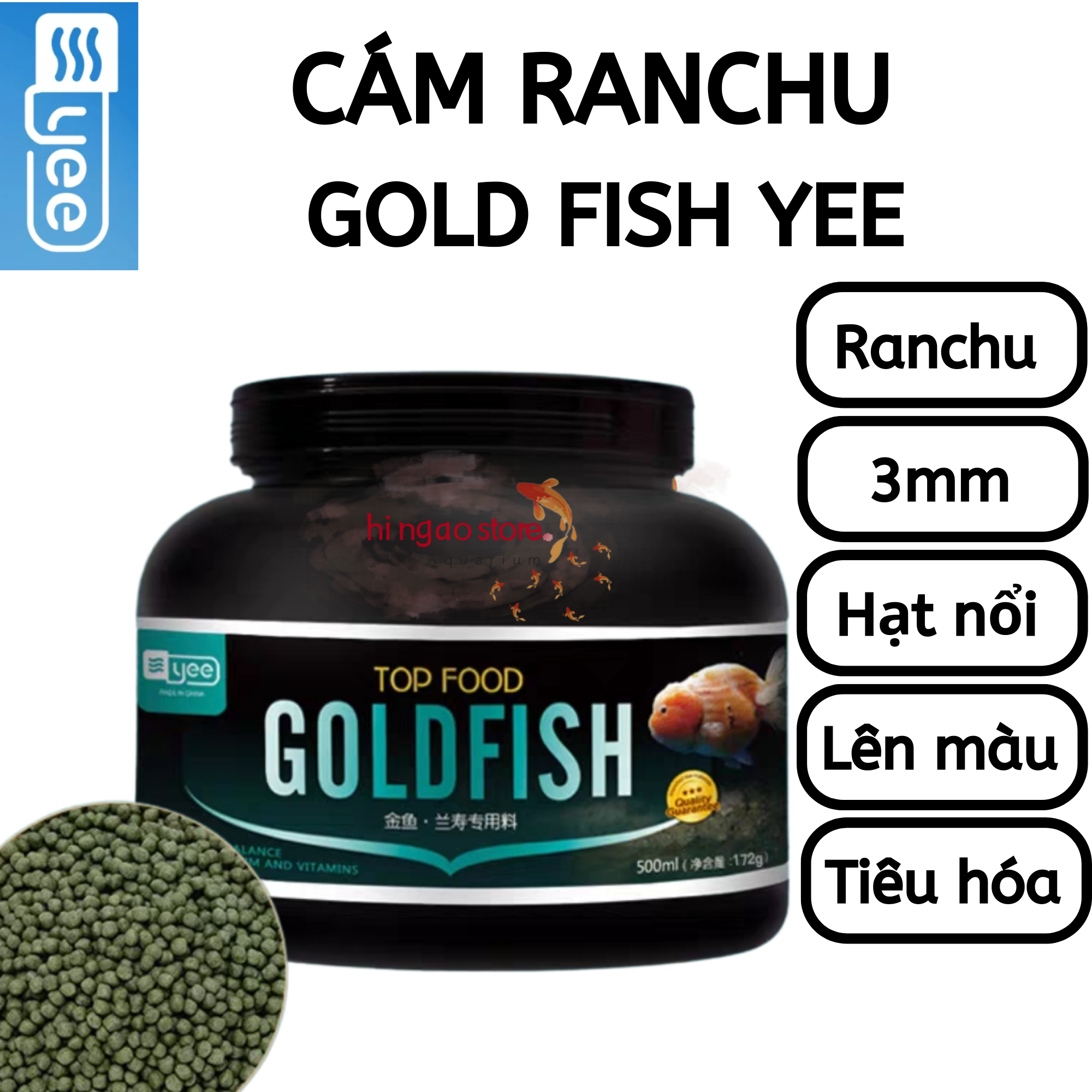 Cám GoldFish YEE cải thiện tiêu hóa cho cá ranchu, cá vàng, cá koi  (hạt 3mm nổi) - Thức ăn chuyên d