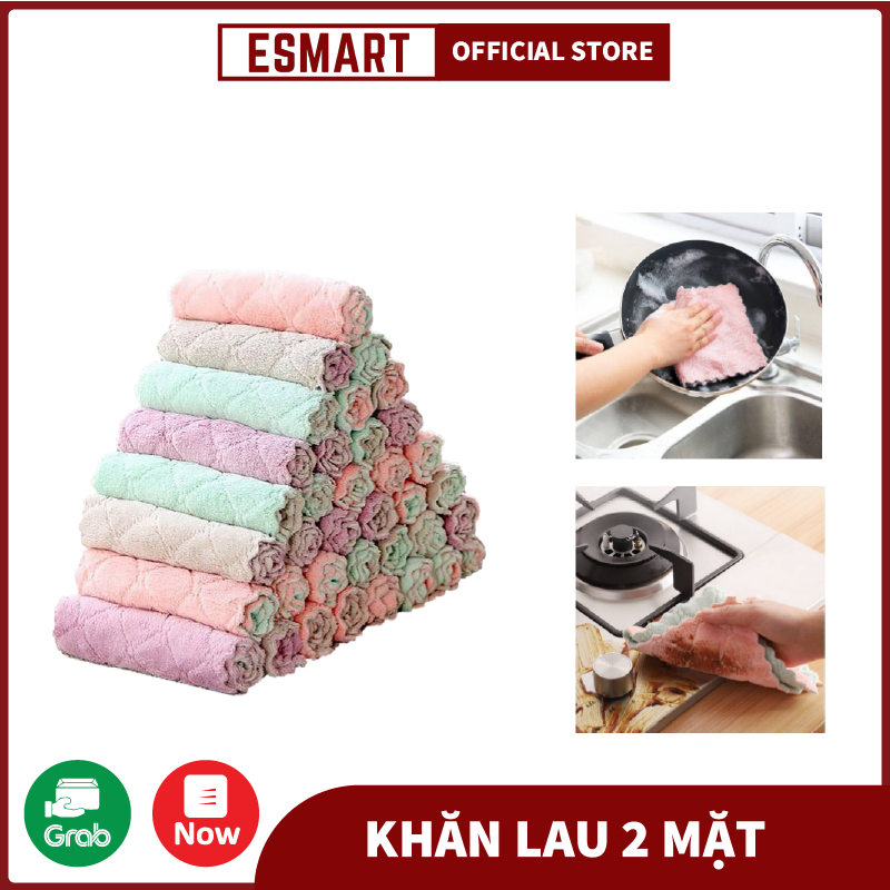 10 Khăn Bông Vệ Sinh Lau Bếp, Lau Tay, Lau Chén Bát 2 Mặt Siêu Thấm Hút