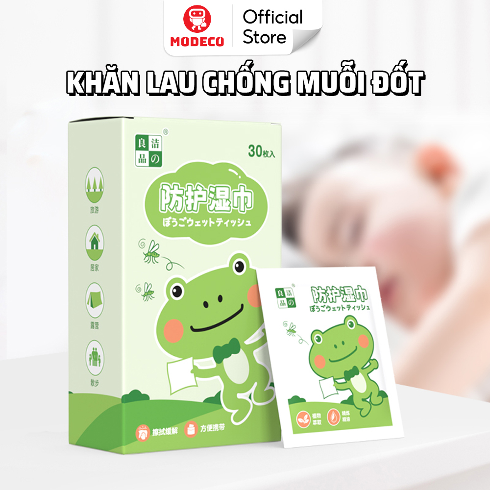 Khăn lau chống muỗi cho bé modeco - lau trực tiếp lên vết muỗi đốt, giúp giảm ngứa và cảm giác khó chịu khi bị muỗi đốt