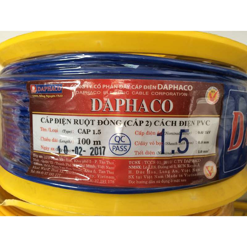 Dây cáp điện đơn cv 1.5 daphaco - 100 mét