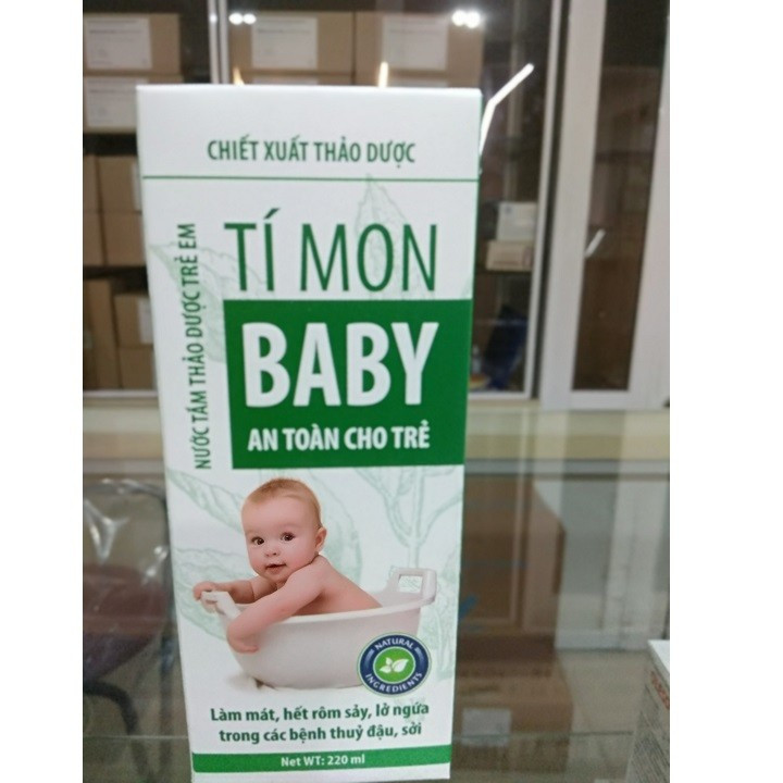 Nước tắm thảo dược TÍ MON Baby - Làm mát , hết rôm sẩy , lở ngứa trong các beh thủy đậu , sởi  , làm dịu da bé - Lọ 220 ml