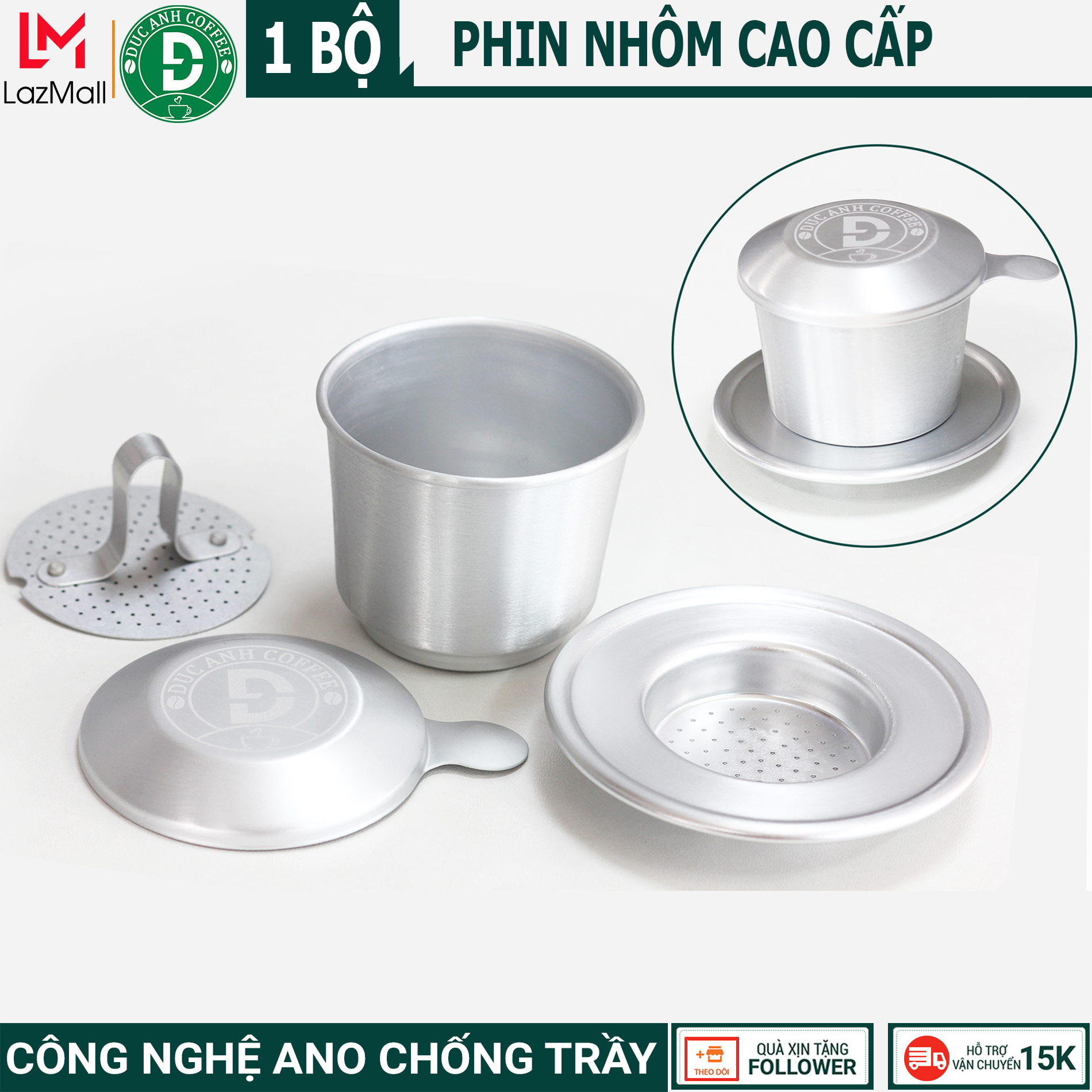Phin nhôm cao cấp công nghệ Ano chống trầy độc quyền DUC ANH COFFEE chuyên pha cà phê rang mộc nguyên chất - phin cafe - phin pha cà phê