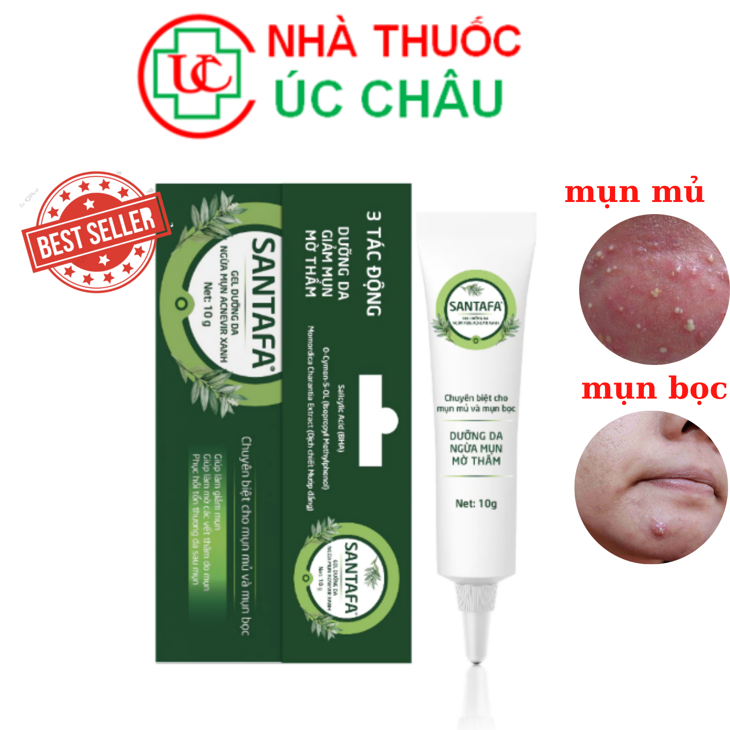 Kem Giảm Mụn Mủ, Mụn Bọc, Mụn Đỏ Và Mụn Trứng Cá Acnevir Santafa N1 - Tuýp 10gr