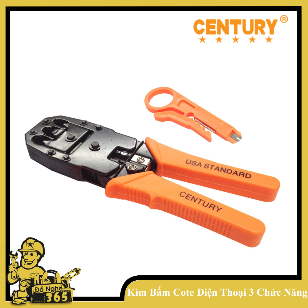 Kìm bấm cote 3 chức năng Century , kìm bấm cos, kìm ép cos, 3 đầu bấm khác nhau: 4P, 6P, 8P Công dụng: để bấm cote inetnet, điện thoại