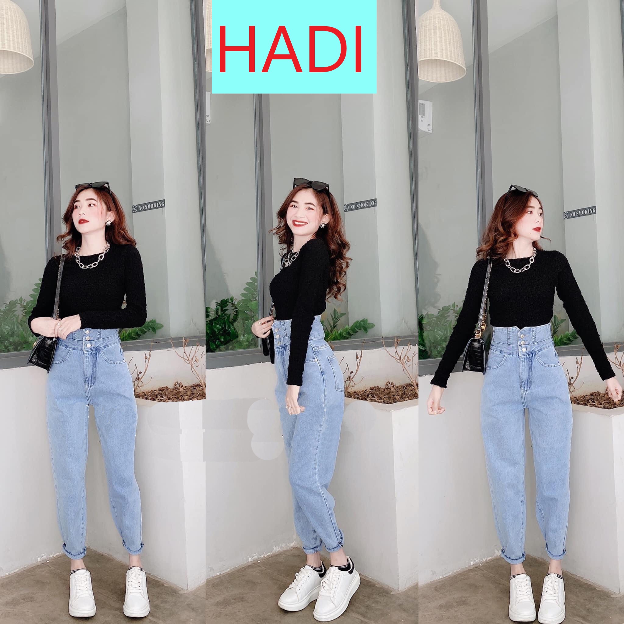 [ NGÃ NGHIÊNG ] QUẦN BAGGY JEAN NỮ LƯNG CAO 3 NÚT PHỐI VẠT CHÉO SAU MÀU XANH NHẠT CAO CẤP HADI SIÊU XỊN SÒ ĐỦ SIZE CHUẨN FORM CỰC HOT-TM202