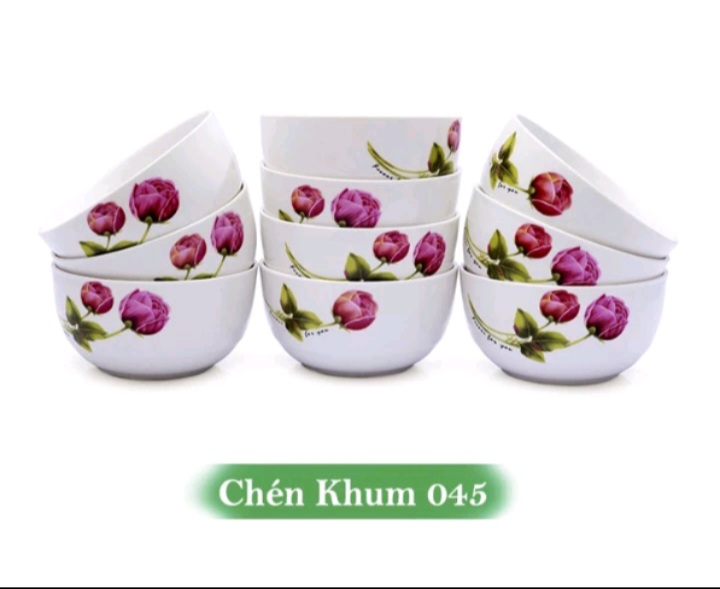 Bộ 10 chén sứ khum , chén khum xoắn hình hoa hồng búp cao cấp - bộ 10 chén ăn cơm hình hoa
