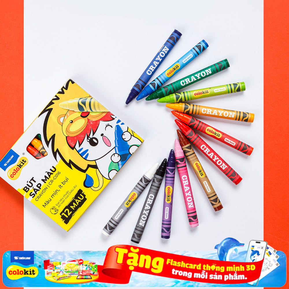 Combo 5 10 Bút sáp màu Thiên Long Colokit 10-12 màu tươi sáng tiêu chuẩn Châu Âu an toàn cho trẻ em tô màu vẽ tranh CR-C015-16