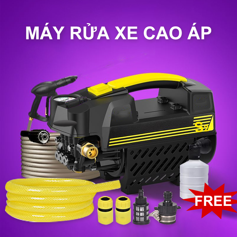 [HCM]Sakora Máy rửa xe công suất mạnh 1800W Máy rửa xe áp lực cao máy rửa xe mini Súng dài- Tặng bình xịt tuyết bảo hành 12 tháng dễ dàng sử dụng
