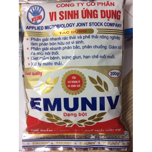 1 gói Chế phẩm vi sinh EMUNIV 200g dạng bột dùng xử lý các phế thải nông nghiệp và ủ rác hữu cơ làm phân bón