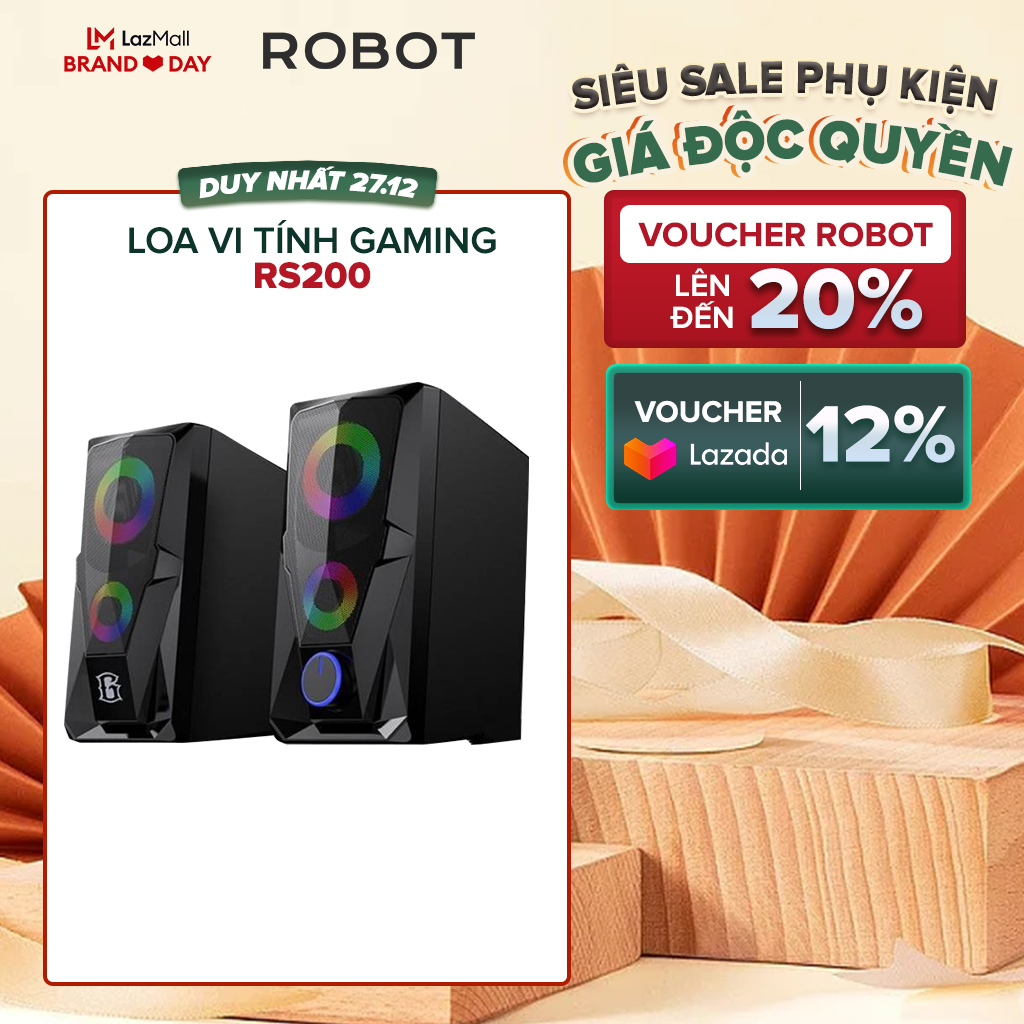 Loa máy tính Robot RS200 loa vi tính gaming công suất 6W hiệu ứng led âm thanh mạnh mẽ chất âm chi tiết điều khiển núm xoay kết nối máy tính laptop điện thoại máy mp3 màu đen l