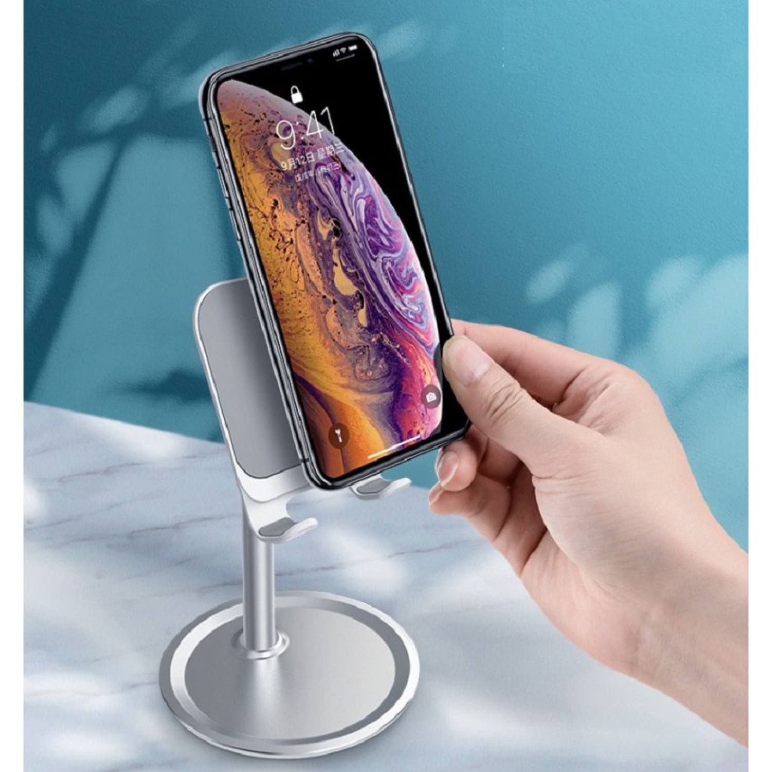 Giá đỡ điện thoại, ipad, máy tính bảng kim lᴏại 16x10cm đế tròn.