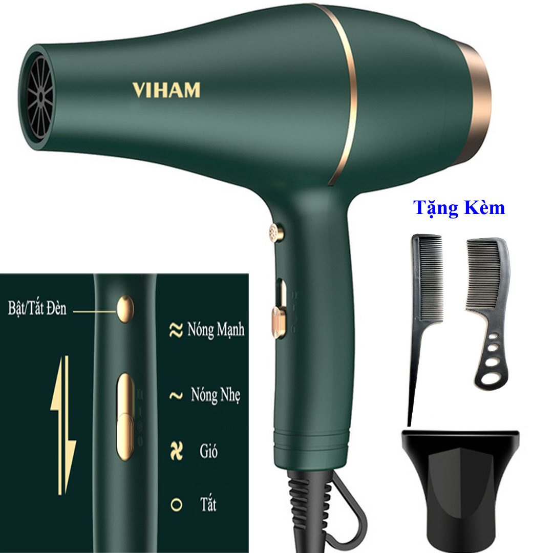 Máy sấy tóc công suất 3500W VIHAM tích hợp ion với nhiều chế độ sấy bảo vệ an toàn cho tóc Tặng kèm 3 món FREE