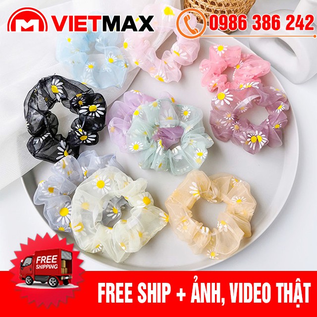 🎁 dây cột tóc scunchies vải hoa cúc - buộc tóc thời trang hàn quốc