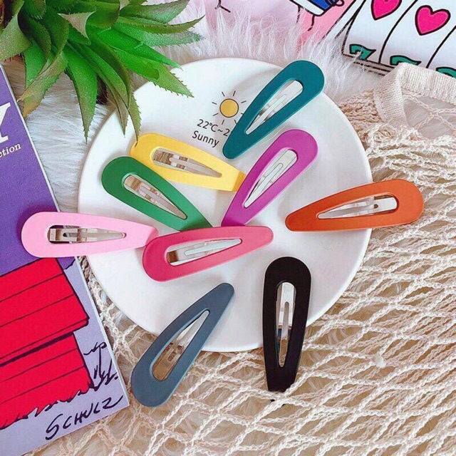 Lẻ 1 cái | KẸP TÓC OVAL GIỌT NƯỚC MÀU TRƠN VINTAGE | KISS PLAZA