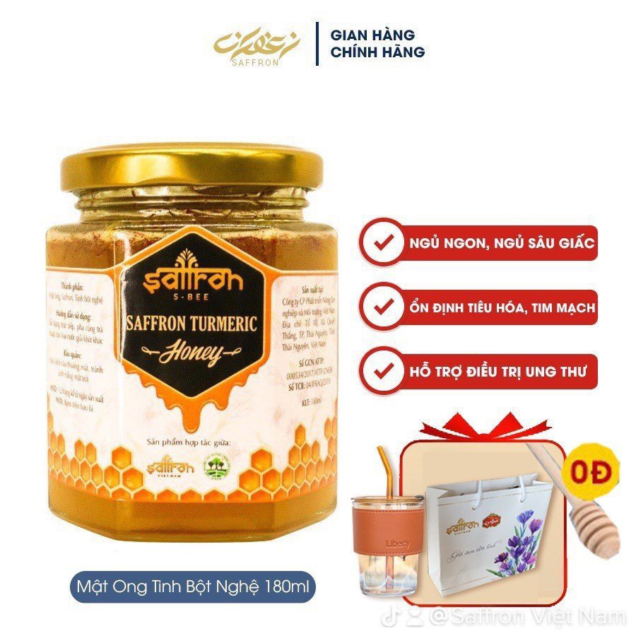 Saffron Turmeric Honey - Mật ong Saffron Tinh Bột Nghệ 180ml hộp thương