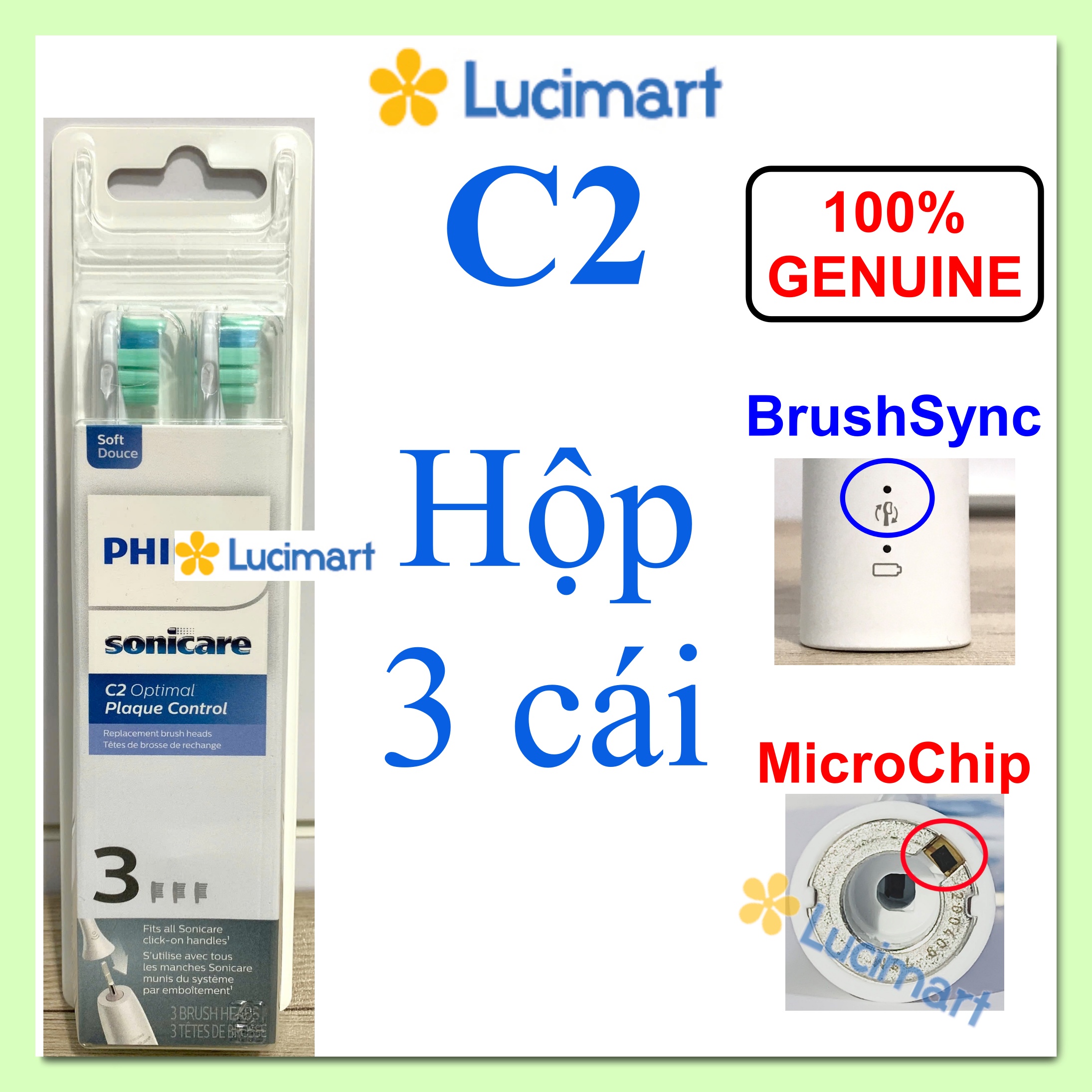 Đầu bàn chải điện Philips Sonicare C2 Plaque Control [Hàng Mỹ]