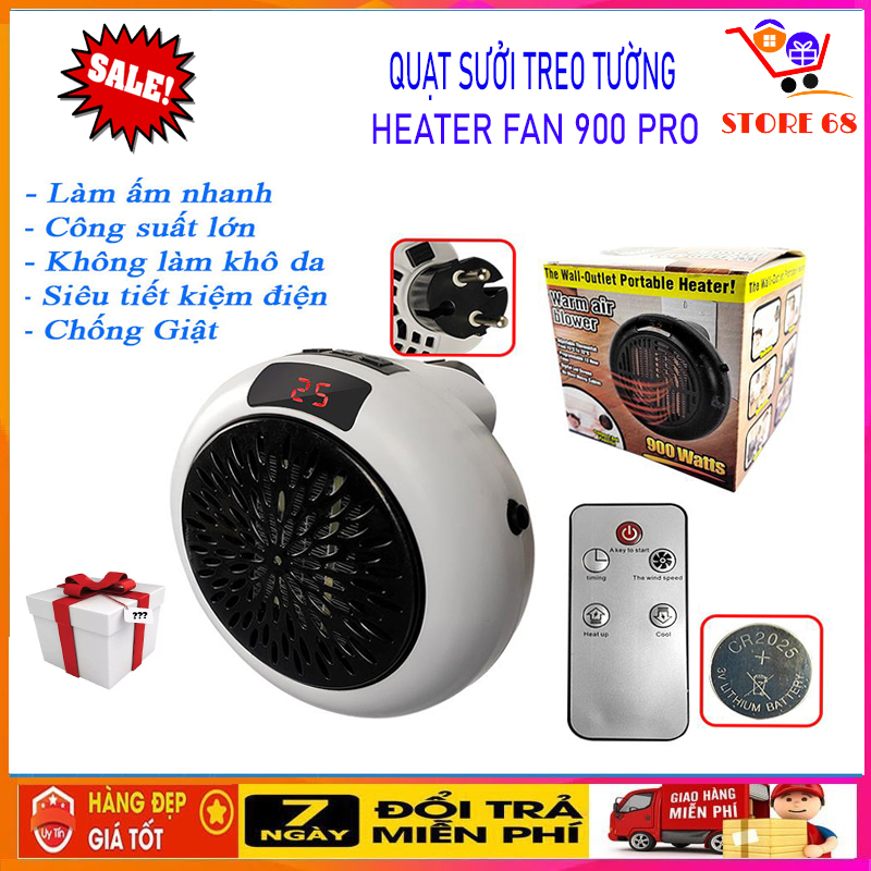 [XẢ KHO] Quạt sưởi mini để bàn hoặc treo tường điều kiểnt từ xa công suất 900W, quạt sưởi ấm Heater Pro , máy sưởi ấm tiết kiệm điện năng, an toàn sử dụng, quạt sưởi ấm cho bé - đèn sưởi phòng ngủ