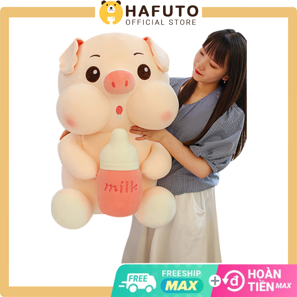 Size 70cm| Gấu Bông Heo Ôm Bình Sữa Hafuto Siêu To Nhiều Cảm Xúc, Hàng Cao Cấp, Quà Tặng Cho Bạn Gái
