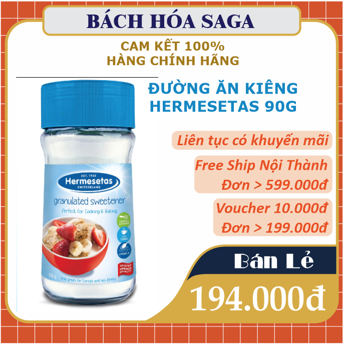 ĐƯỜNG ĂN KIÊNG HERMESETAS lọ 90gr | Đường ăn kiêng thương hiệu Thụy Sỹ | Cam kết hàng chính hãng 100%