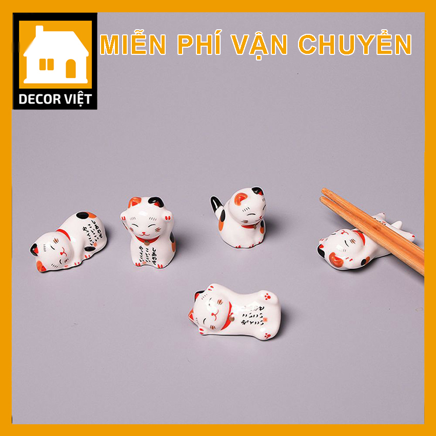 Gác đũa gốm sứ phụ kiện bàn ăn hình mèo thần tài Decor Việt