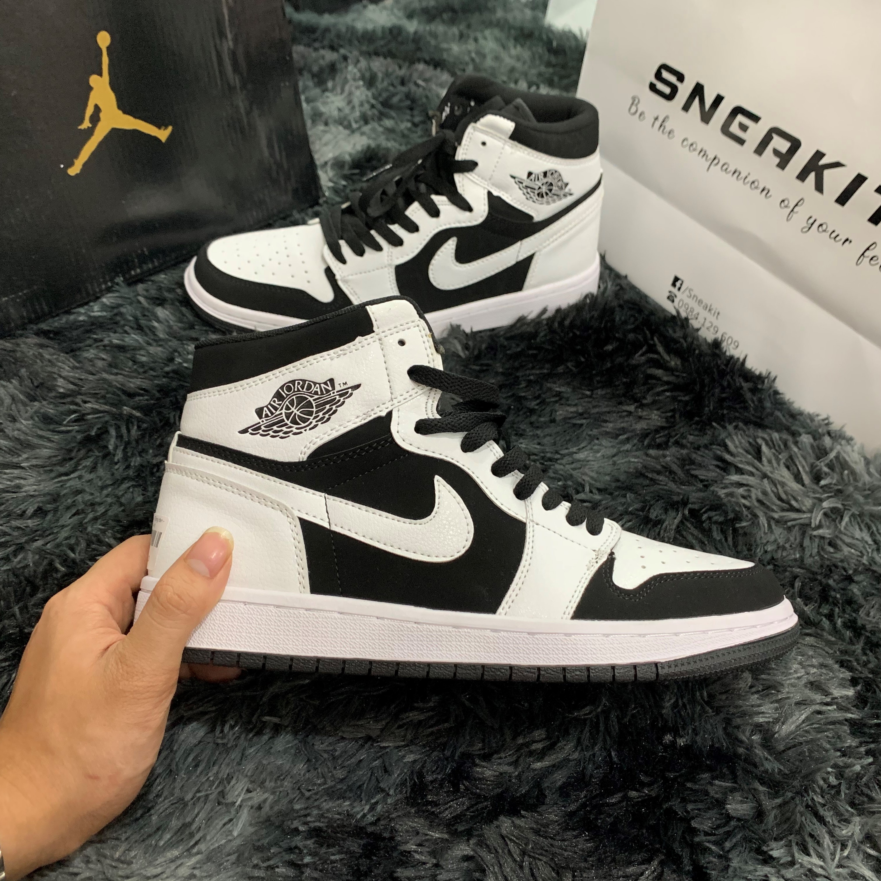 Giày thể thao Jordan high trắng đen cổ cao nam nữ