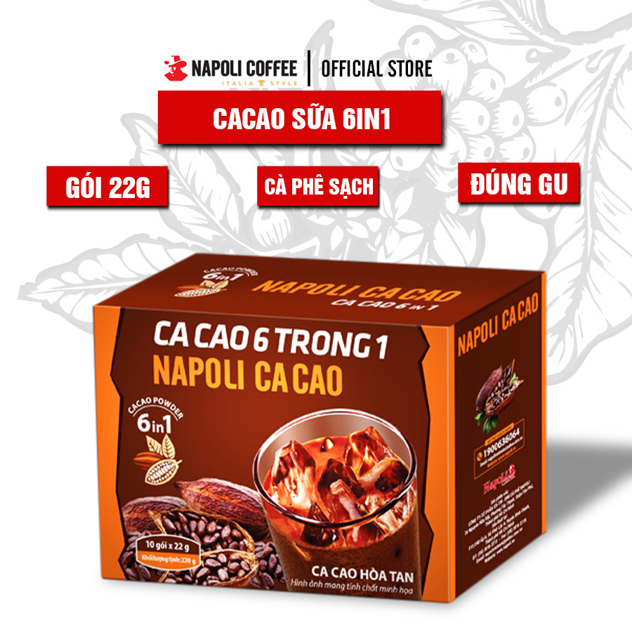 [Hỏa tốc 2h] Cacao hoà tan 6in1 Napoli (22g/gói) - Bổ sung Mầm Lúa Mạch + Cà phê Moka vị nồng nàn dậy mùi cafe [Freeship Max]