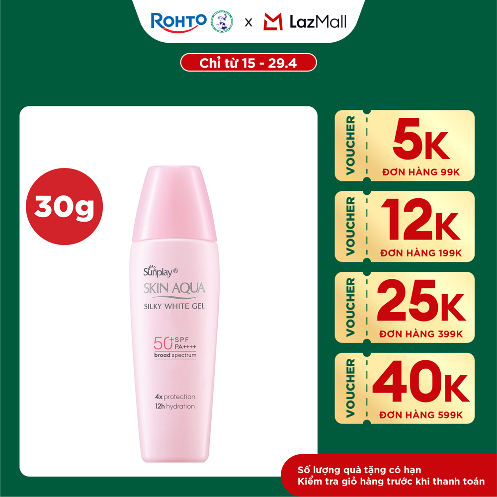 Kem chống nắng Skin Aqua dưỡng trắng  dưỡng ẩm, dùng hàng ngày dạng gel Sunplay Skin Aqua Silky White Gel Eco Việt Nam SPF 50, PA++++ 30g