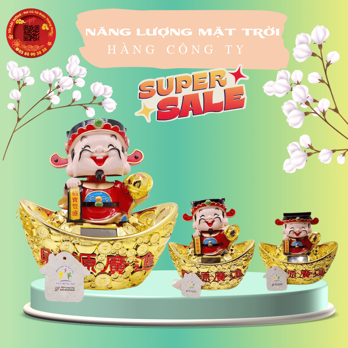 Ông Thần Tài Vẫy Tay Gật Đầu Thỏi Vàng Năng Lượng Mặt Trời - TỎI CÁT TƯỜNG