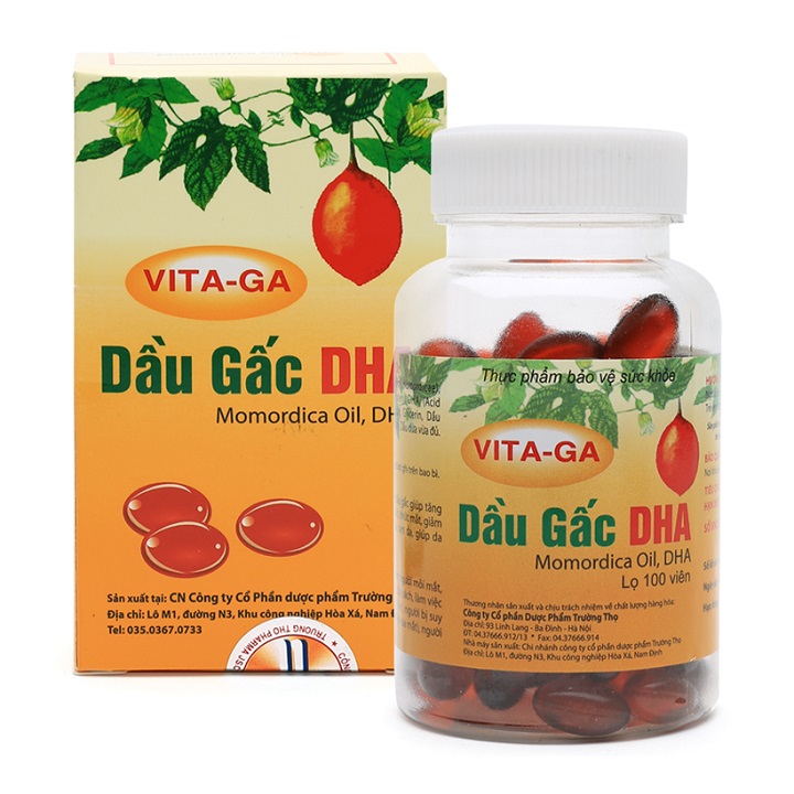 Viên uống bổ mắt dầu gấc VITAGA - DHA ( Trường Thọ) bổ sung tinh chất gấc, vitamin E và DHA cho da sáng, trí nhớ tốt-Hộp 100 viên