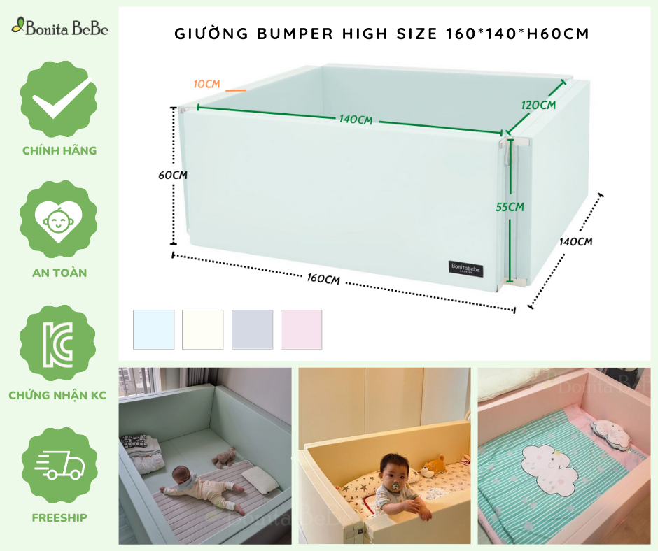 Giường bumper cho bé nhập khẩu Bonitabebe HQ