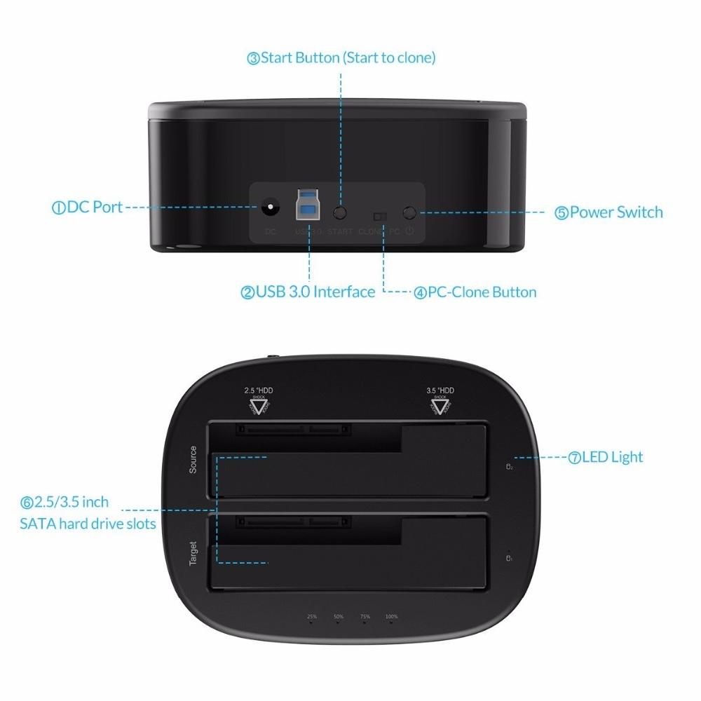 Dock ổ cứng Orico 6228US3 USB 3.0 cho các loại HDD 2.5 đến 3.5 inch tối đa 8TB
