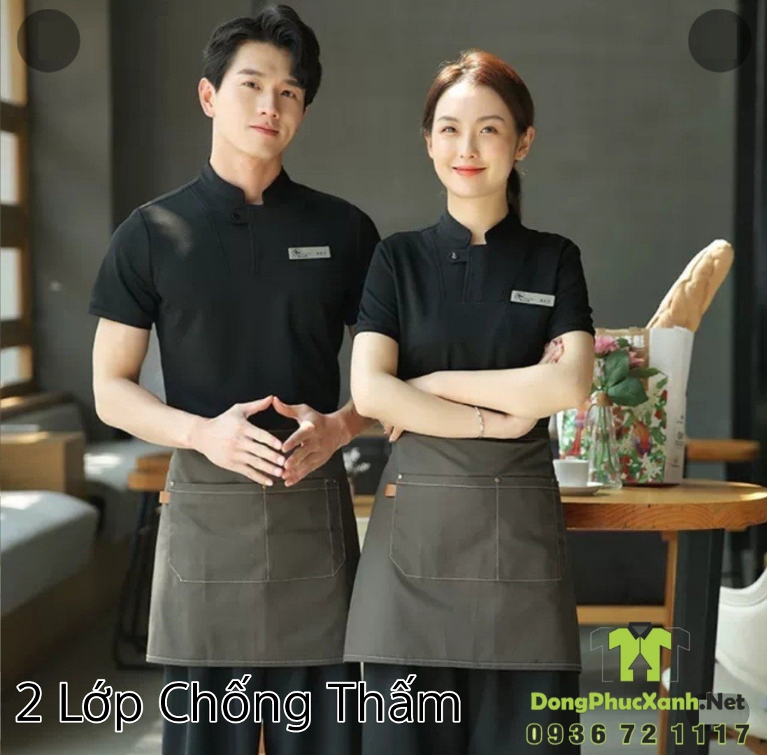 Tạp dề ngắn màu đen trơn Tạp dề phục vụ màu đen Tạp dề nhiều túi cao cấp