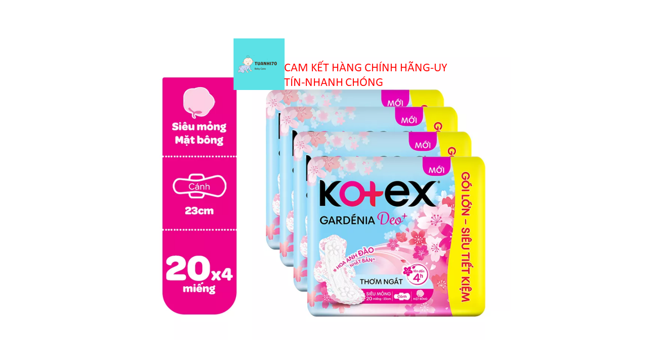 Combo 4 gói băng vệ sinh Gardenia Deo+ - Hoa Anh Đào siêu mỏng cánh 23cm 20 miếng