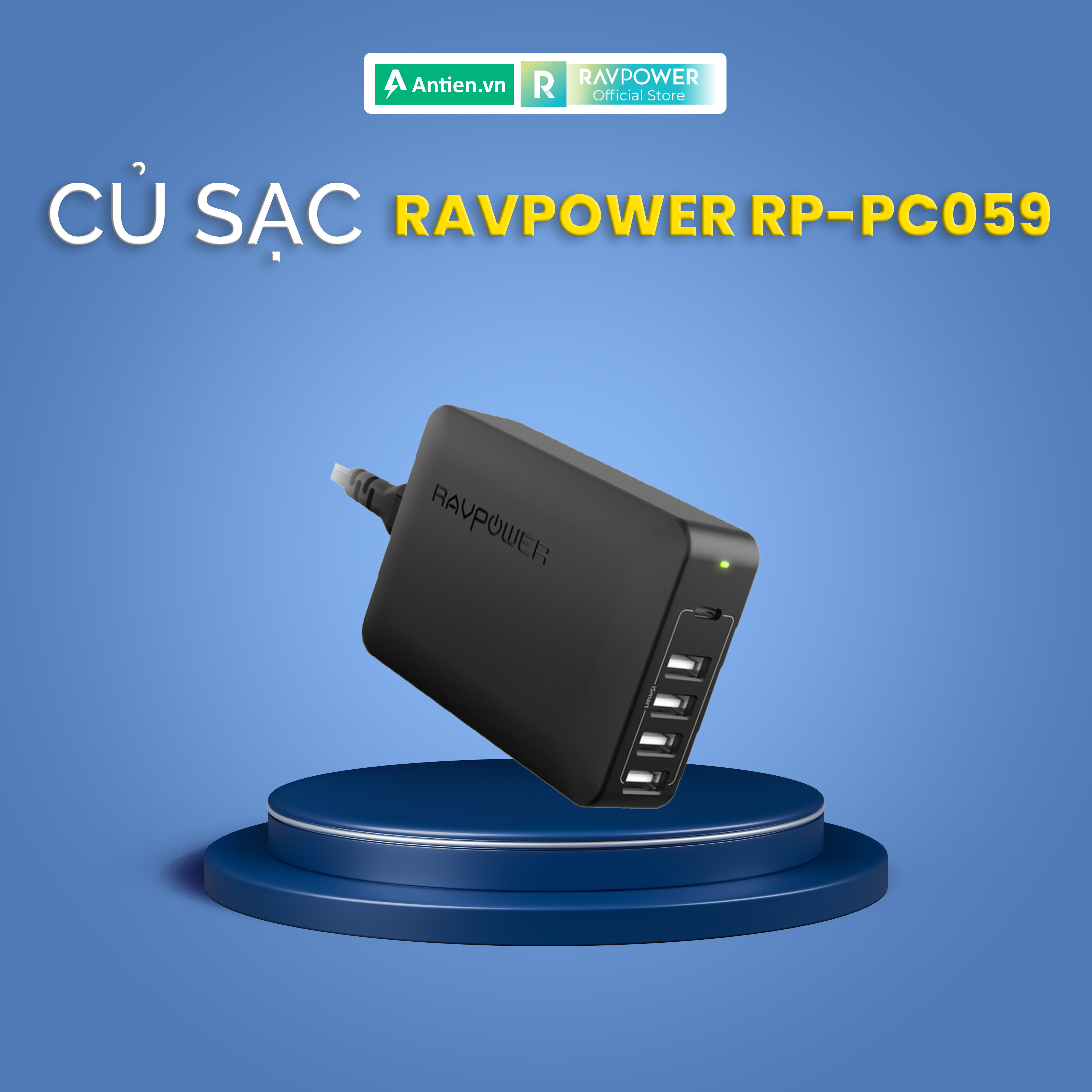 Củ sạc ravpower rp-pc059 60w 5 cổng - hàng chính hãng
