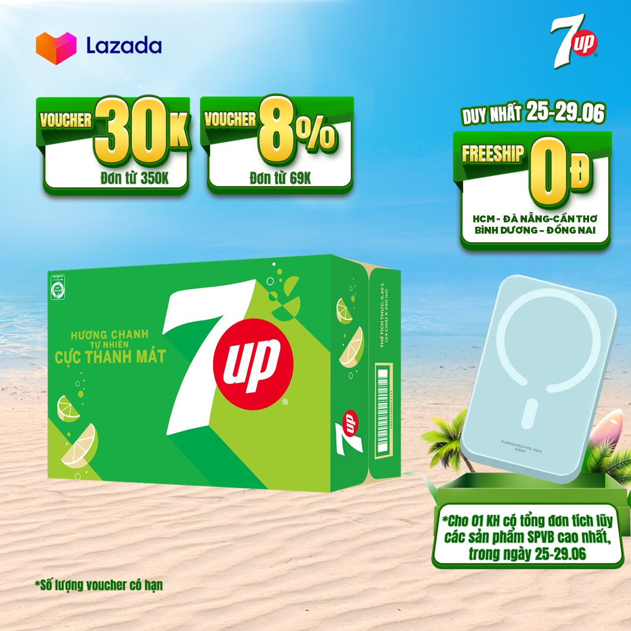 Thùng 24 Chai Nước Ngọt Có Gaz 7Up (390ml/chai)