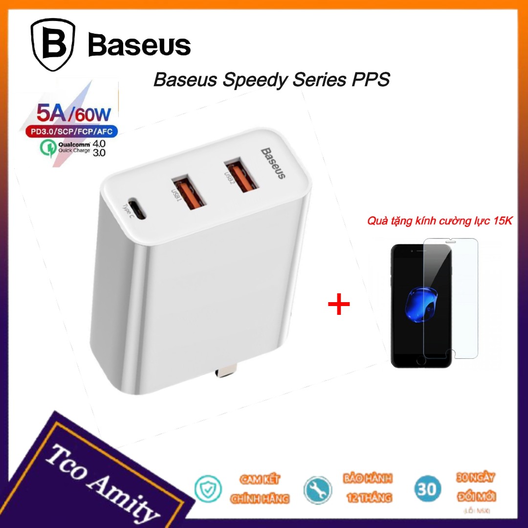 Củ sạc 60w baseus - cốc sạc siêu nhanh baseus - sạc nhanh quick charge 4.0 3.0 2 cổng usb đa năng - sạc nhanh cho iphone xiaomi samsung huawei scp qc4.0 qc3.0 qc cổng pd sạc siêu nhanh - bảo hành 12 tháng