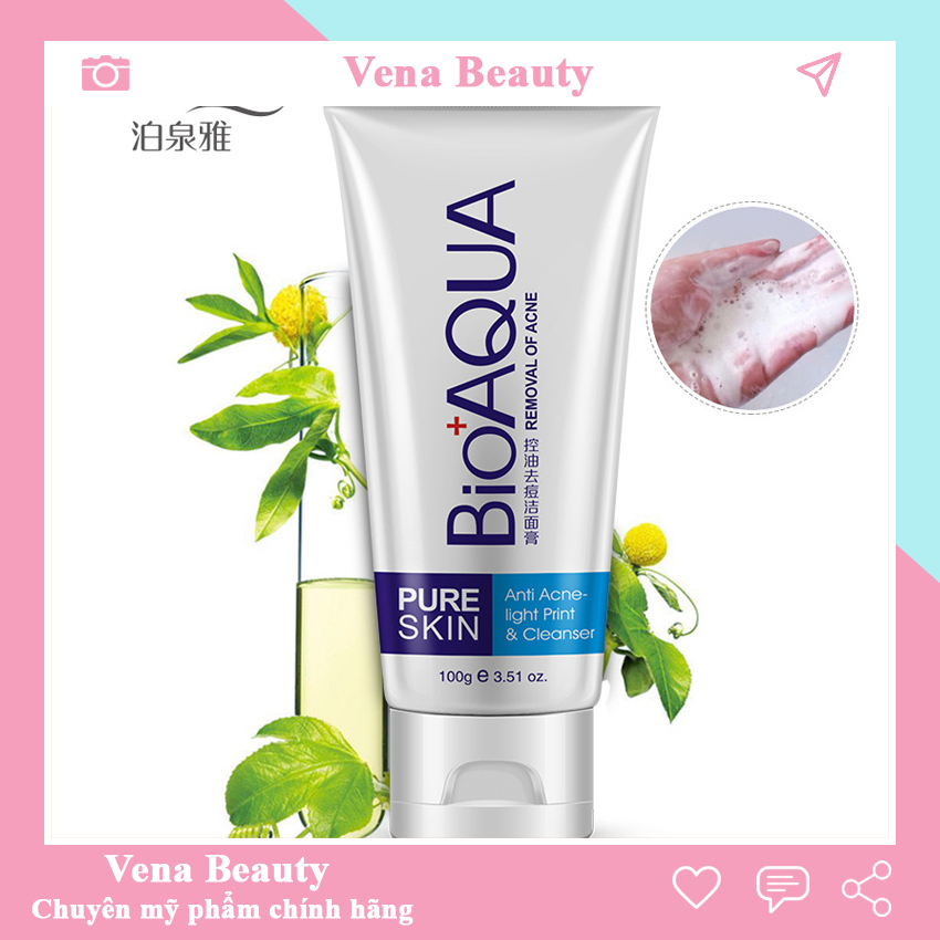 Sữa rửa mặt cho da mụn da dầu Bioaqua Pure Skin Anti Acne Cleanser Vena Beauty