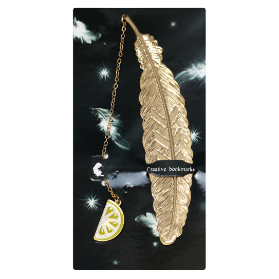 Bookmark kim loại đánh dấu sách hình lông vũ dây treo - chanh