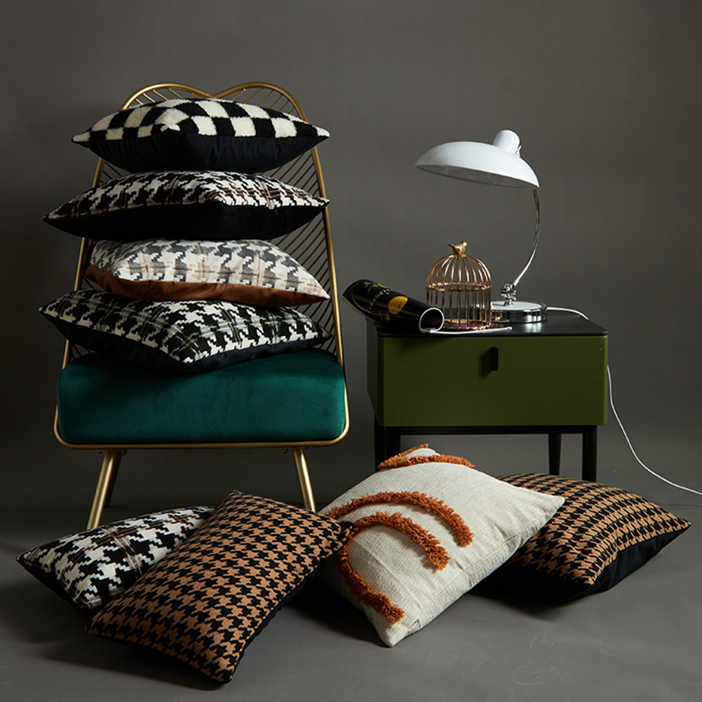Vỏ Gối Tựa Lưng Lông Len Dệt Họa Tiết Houndstooth
