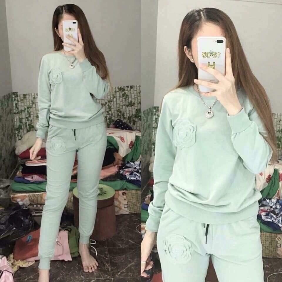 BỘ NGỦ NỮ,SET BỘ NỈ THỂ THAO NỮ, HOA TRÀ, CỰC ĐẸP, CỰC HOT HÍT, STYLE HÀN QUỐC, ELEVENSHOP