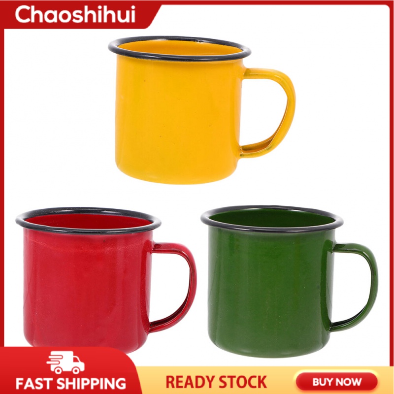 Chaoshihui 3 chiếc cốc tráng men phong cách retro cốc màu cốc đa năng cốc trẻ em