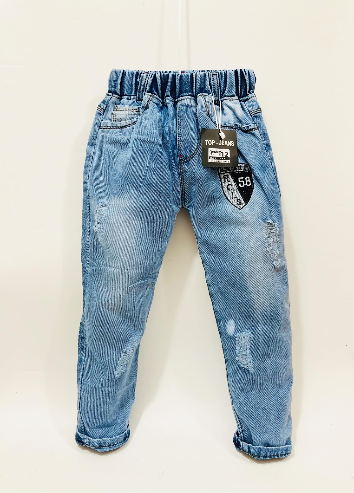 Quần Jean dài phối rách cao cấp cho bé trai 17-25kg- Jean xịn cho bé