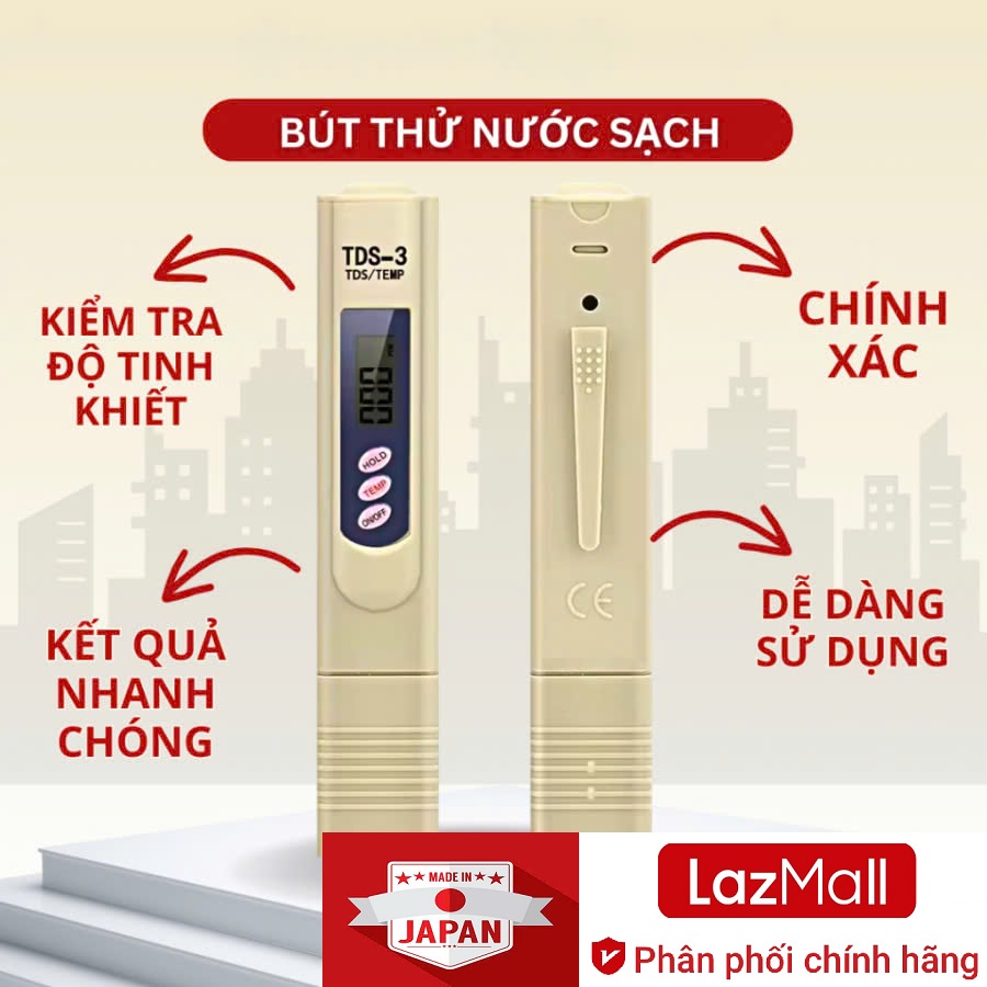 MADE IN JAPAN LazMall Hàng Hiệu Bút Đo TDS Thử Nước Sạch Cao Cấp – Máy Đo Kiểm Chất Lượng Nước – Đo Nhanh Chính Xác Bút đo độ mặn TDS – Bút Đo TDS Dùng Để Kiểm Tra Hàm Lượng Chất Rắn Hòa Tan Trong Nước Hay Còn Gọi Là Bút Đo Độ Tinh Khiết Của Nước.