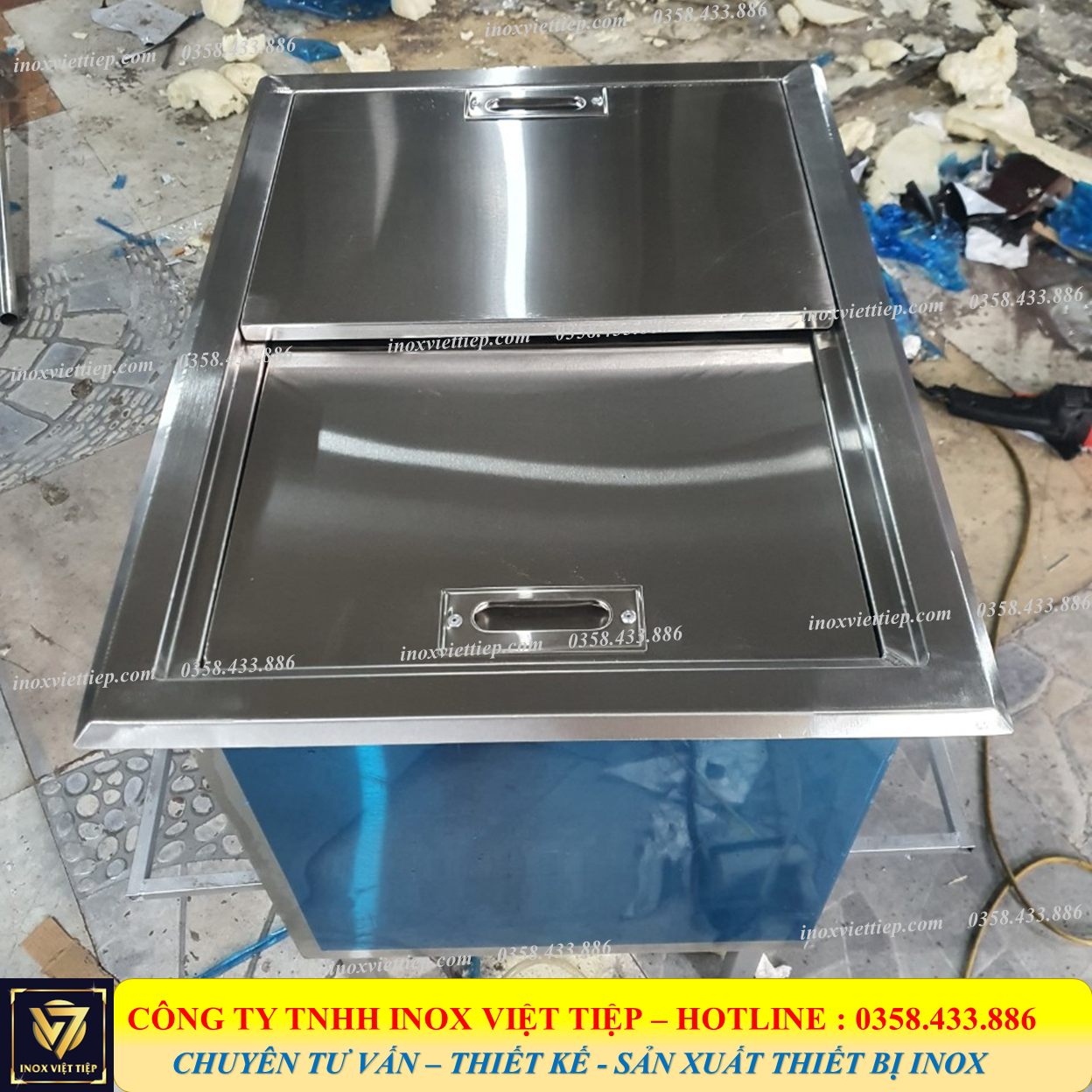 Thùng đá inox âm bàn 60x40x40 inox 304
