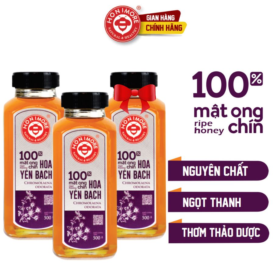 Set 2 chai Mật ong rừng, mật ong nguyên chất - Mật ong chín Honimore Hoa Yên Bạch 500g (TẶNG 1 CHAI CÙNG SIZE)- tăng cường sức đề kháng
