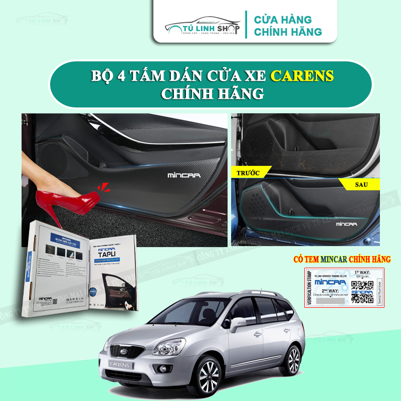 Bộ 4 Tấm dán Tapli xe CARENS chính hãng MINCAR, chống xước tapi cửa ô tô bằng Carbon Air Fiber cao cấp