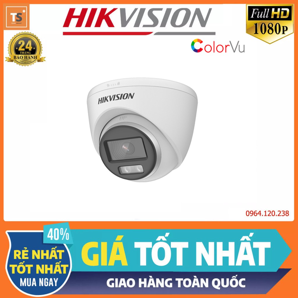 Camera hdtvi colorvu 2mp bán cầu hikvision ds-2ce70df0t-mf