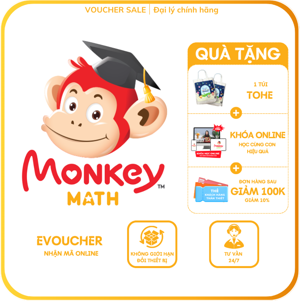 Evoucher Monkey Math (Trọn đời, 1 năm, 6 tháng) - Toán tiếng Anh chuẩn Mỹ cho trẻ dành cho bé từ 3 đến 14 tuổi