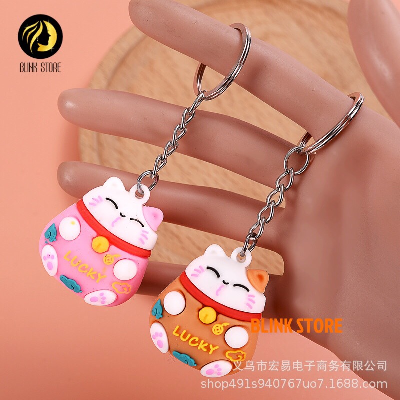 Móc chìa khóa hình mèo may mắn dùng cho khóa xe máy, ô tô, treo balo, túi xách chất liệu cao su mềm dẻo cực bền, phụ kiện trang trí đáng yêu, đem lại may mắn cho người sử dụng 2